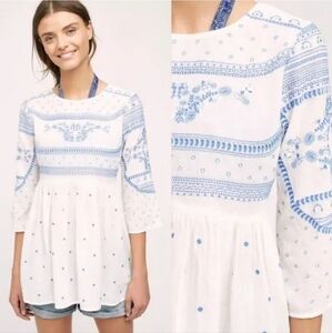ANTHROPOLOGIE x MERMAID Meadowbrook Embroidered Tunic Top M